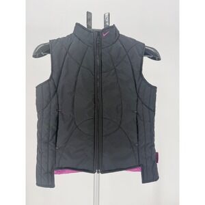 Nike Kids Quilted Puffer Vest Black Pink Logo‎ Zip Up Sleeveless Jacket Size L